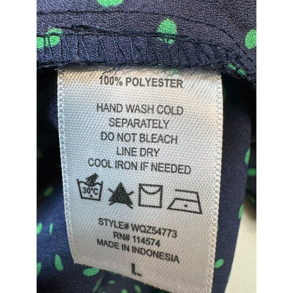 Pleione Womens V-Neck Blouse Top Size L Navy Green Polka Dot 3/4 Sleeve Retro - Picture 3 of 11